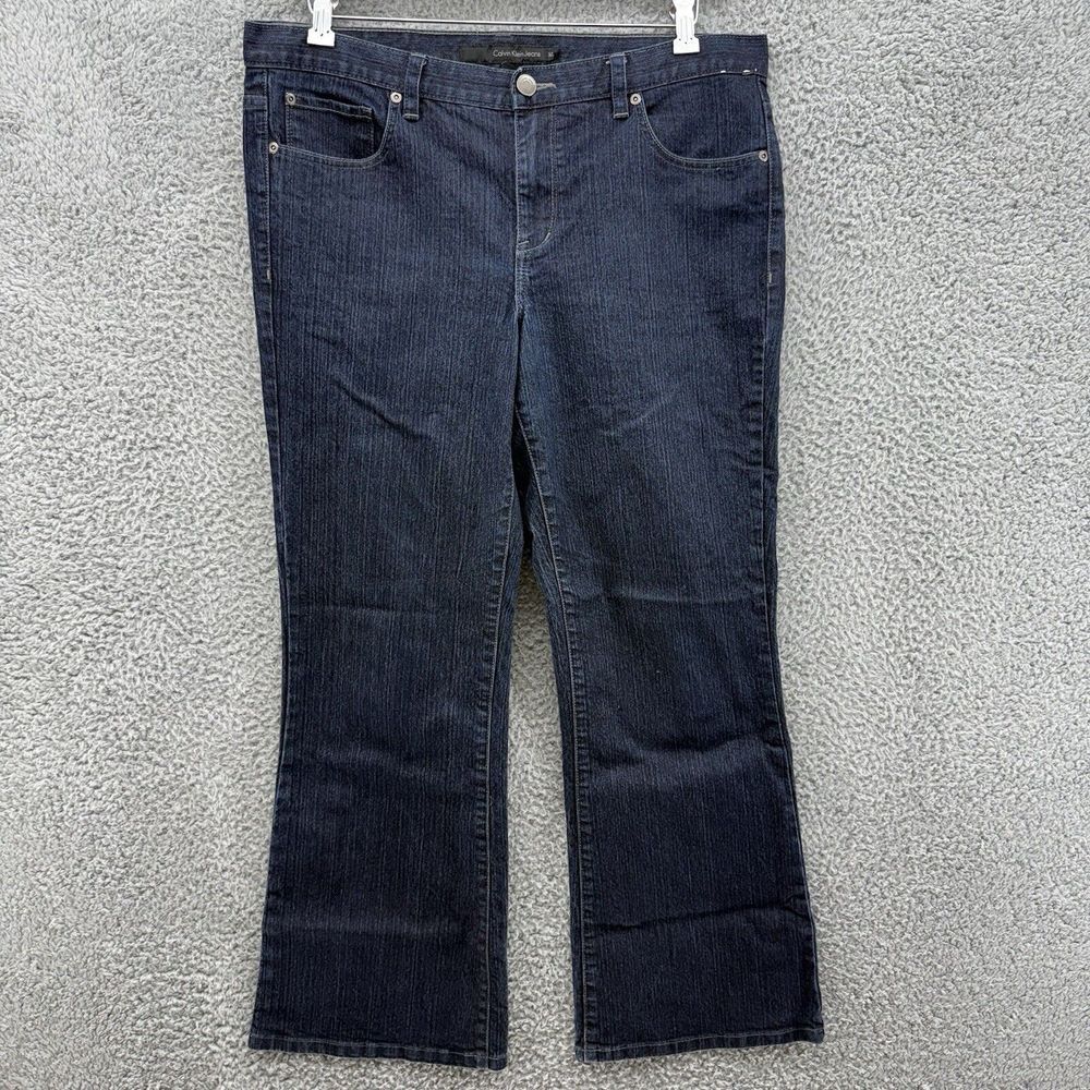 Calvin Klein Women's‎ 32/14 Tapered Bootcut Dark  Blue Denim Jeans Embroidered